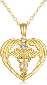 wholesale 14K Gold Caduceus Heart Pendant Necklace Medical Symbol s for Nurses-14K Gold-Nurse Necklace