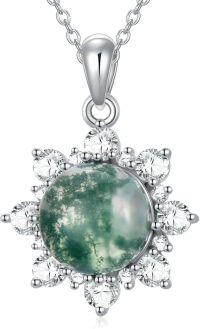wholesale 925 Sterling Silver Green Moss Agate Pendant Necklace for Women-Sun-Moss Agate