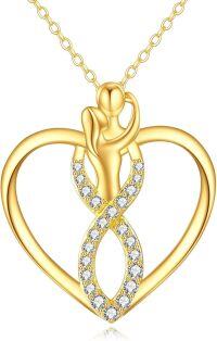 wholesale 10K Gold Infinity Love Woman Figure CZ Pendants Necklaces Gifts for Her Wife Girlfriend Anniversary Birthday Christmas Jewelry Present Ideas-Hug heart necklace