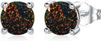 wholesale 925 Sterling Silver Opal Stud Earrings 6 9mm Round November Birthstone Gift-E_7mm-Black