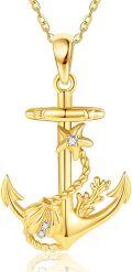 wholesale 14K Gold Anchor Pendant Necklace with Starfish and Rope Design for Women's-0-0