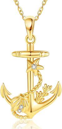 wholesale 14K Gold Anchor Pendant Necklace with Starfish and Rope Design for Women's-Anchor Necklace