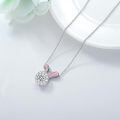 wholesale 925 Sterling Silver Pink Enamel Rabbit Pendant Necklace with Cubic Zirconia for Women 18 + Extender Chain-0-2