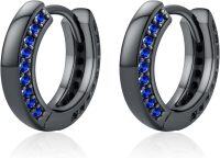 wholesale Sterling Silver 12 Month Birthstone Hoop Earrings for Men Gift for Father Husband-Black Hoops002-09-Sept Sapphire