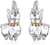 wholesale 925 Sterling Silver Animal Leverback Hoop Earrings Axolotl Cat Sloth Dog Fox Huggie Hypoallergenic Jewelry Gifts for Women Teens-Alpaca