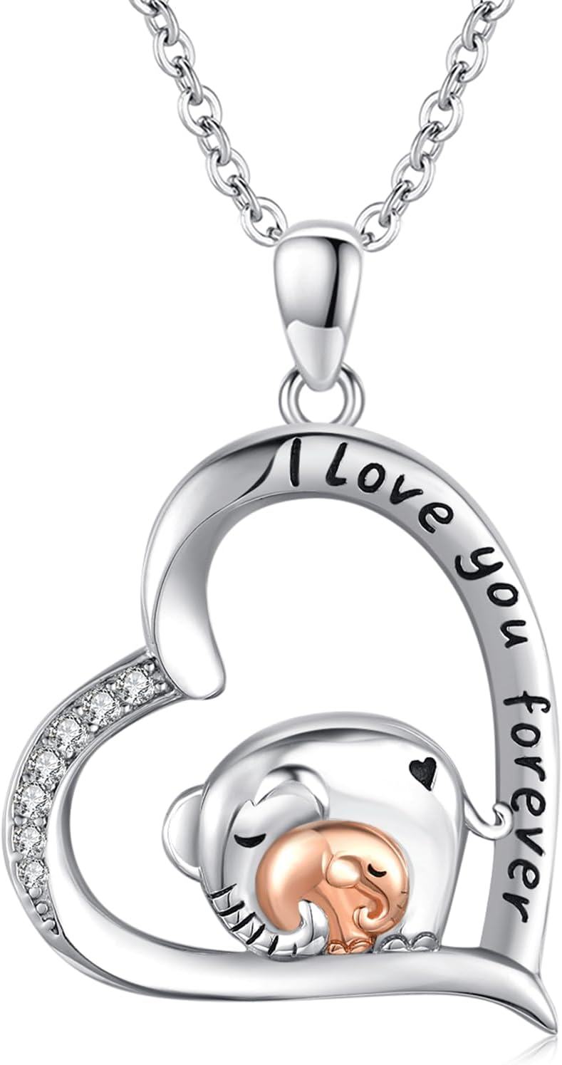 Sterling Silver Mother Necklace Mom Jewelry Mama Pendant Women s Gift-Elephant Necklace