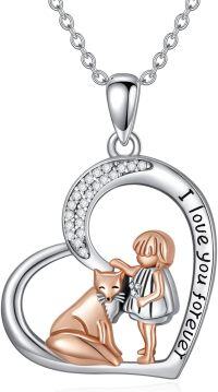 wholesale 925 Sterling Silver Fox & Girl Love Forever Heart Pendant Necklace s for Women-Fox and women
