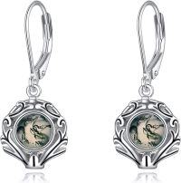 wholesale 925 Sterling Silver Green Agate Leverback Dangle Drop Filigree Earrings for Women-Moss Agate