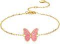 wholesale 14K Gold Pink Enamel Butterfly Charm Chain Anklet for Women Gift Idea-0-0