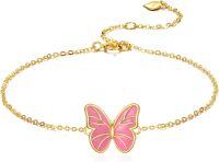 wholesale 14K Gold Pink Enamel Butterfly Charm Chain Anklet for Women Gift Idea-pink butterfly