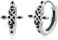 wholesale 925 Sterling Silver Celtic Knot Cross Huggie Hoops Black CZs Minimalist s for Women Girls 4g Lightweight Comfortable Fit Non-Tarnish Nickel Free Hypoallergenic Earings Set of 3 Pairs-0-0