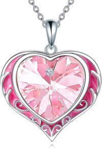 wholesale Sterling Silver Austrian Crystals Love Heart Pendant Necklace for Women-10-October