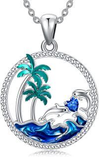 wholesale 925 Sterling Silver Dolphin Palm Tree Pendant Necklace-09-Sep-Dolphin
