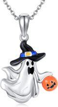 wholesale 925 Sterling Silver Halloween Witch Pendant with Pumpkin Charm and Hat for Women's Fashion Necklaces-0-0