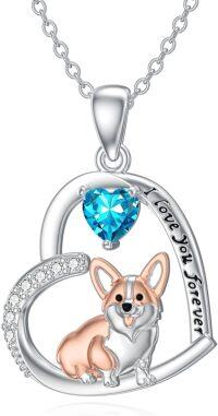 wholesale Sterling Silver Birthstone Dachshund Necklace Dog Lover Gift-2-03-March