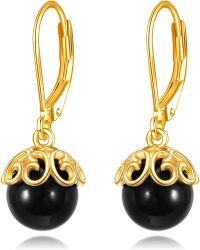 wholesale Gold-Plated 925 Sterling Silver Black Onyx and Tourmaline Filigree Drop Earrings-Bead