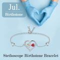 wholesale 925 Sterling Silver & 5A Zircon Heart Stethoscope Birthstone Bracelet - Adjustable Chain-0-3