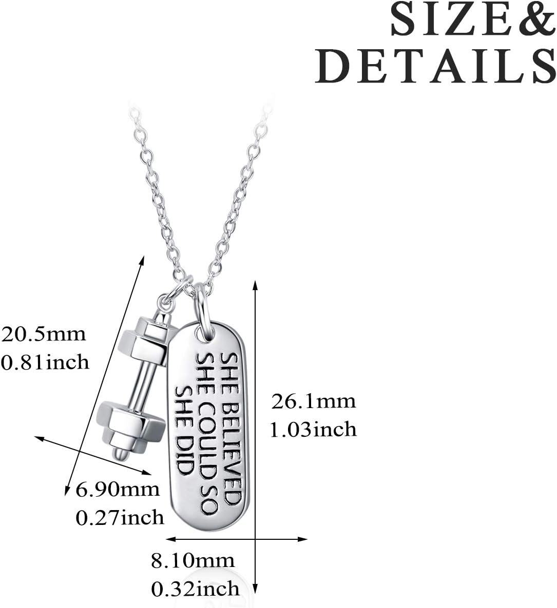 925 Sterling Silver She Believed Motivational Gym Jewelry - Inspirational Fitness Gift for Women-0-4