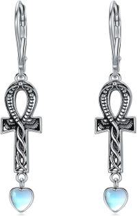 wholesale 925 Sterling Silver Ankh Heart Dangle Earrings-Ankh