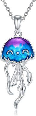 wholesale 925 Sterling Silver Blue Purple Jellyfish Pendant Necklaces for Women Gifts-0-0