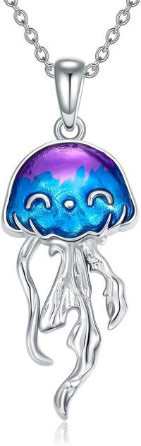 wholesale 925 Sterling Silver Blue Purple Jellyfish Pendant Necklaces for Women Gifts-Jellyfish