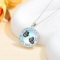 wholesale 925 Sterling Silver Round Blue Opal Double Black & White Butterflies Pendant Necklace-0-2