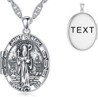 wholesale Sterling Silver Photo Locket Saint Pendant Necklace Religious Jewelry Gift-Customized Photos+Test St Benedict-Locket Only St Benedict-Customized Photos St Benedict-Customized Text St Benedict