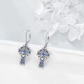 wholesale 925 Sterling Silver Cross Claddagh Drop Earrings with Blue Abalone Shell and Black CZ Stones for Women-0-5