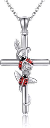 wholesale 925 Sterling Silver Ladybug Cross Pendant Necklace with Chain for Women-Ladybug Necklace