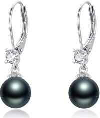 wholesale 925 Sterling Silver with Black Pearl and Cubic Zirconia Drop Leverback Earrings for Women-Silver