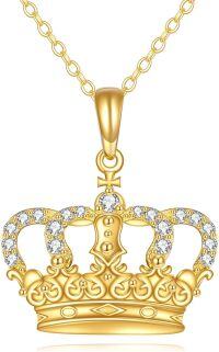 wholesale 14K Gold Diamond Pearl Crown Pendant Necklace for Women-A-14K Crown Necklace
