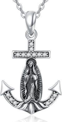 wholesale 925 Sterling Silver Anchor & Virgin Mary Pendant Necklace for Women Catholic s-B-Silver