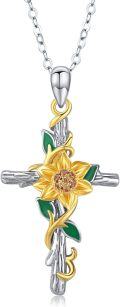 wholesale 925 Sterling Silver Yellow Gold Plated Sunflower Cross Pendant Necklace for Women - You Are My Sunshine s-0-0