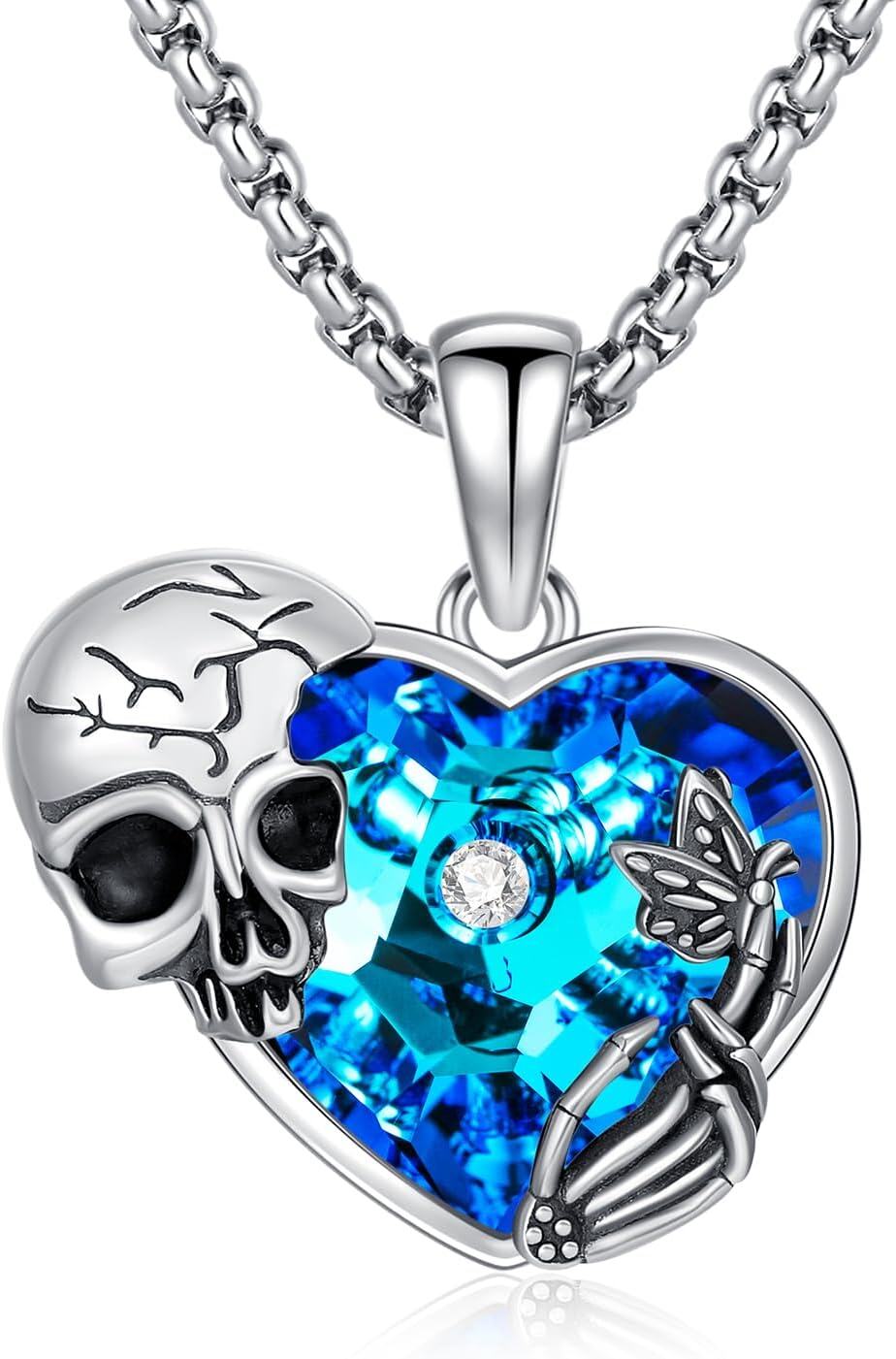 wholesale 925 Sterling Silver Heart-Shaped Pendant w/ Blue Crystal & Butterfly Charm on Black Cord (20 + Extender)-0-0