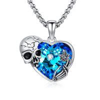 wholesale 925 Sterling Silver Heart-Shaped Pendant w/ Blue Crystal & Butterfly Charm on Black Cord (20 + Extender)-Butterfly Skull Black Chain-Butterfly Skull-Stainless Steel Chain