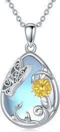 wholesale 925 Sterling Silver Teardrop Blue Agate Sunflower Pendant Necklace for Women-0-0