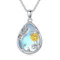 wholesale 925 Sterling Silver Teardrop Blue Agate Sunflower Pendant Necklace for Women-0-0