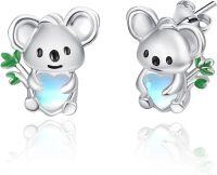 wholesale 925 Sterling Silver Koala Moonstone Heart Stud Earrings for Women Gift-Koala