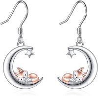 wholesale 925 Sterling Silver Fox Moon Star Dangle Earrings Gifts for Women-Fox