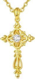 wholesale Gold 925 Sterling Silver Cubic Zirconia Cross Pendant Necklace for Women Mom Faith Gift-0-0