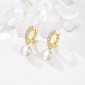 wholesale 10K Gold 10K Gold Yellow Pearl Drop Hoop Earrings with Cubic Zirconia for Women - Christmas Gift Ideas-0-2