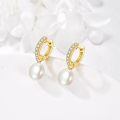 wholesale 10K Gold 10K Gold Yellow Pearl Drop Hoop Earrings with Cubic Zirconia for Women - Christmas Gift Ideas-0-2