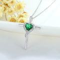 wholesale 925 Sterling Silver Emerald May Birthstone Heart Cross Necklace for Women-0-4