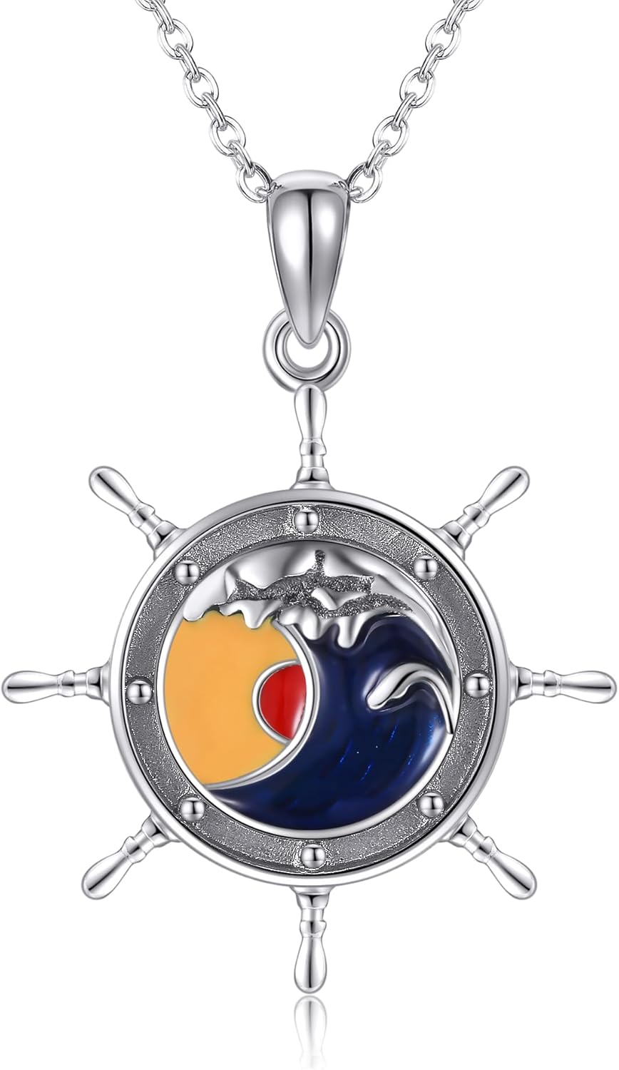 wholesale 925 Sterling Silver Round Compass Abalone Shell Pendant Necklaces for Women Men s 45cm Chain Length-0-1