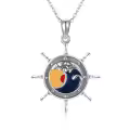 wholesale 925 Sterling Silver Round Compass Abalone Shell Pendant Necklaces Wholesale for Women Men s 45cm Chain Length-0-1