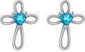 wholesale 925 Sterling Silver Purple Crystal Heart Infinity Cross Stud Earrings for Women Girls Christian  4367-0-20