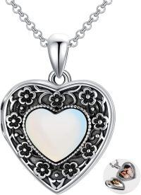 wholesale Sterling Silver Flower Heart Locket Necklace w Picture Always in My Heart-Cherry Blossoms-Opalite