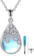 wholesale 925 Sterling Silver Moonstone Teardrop Memorial Necklace with Ashes Keepsake, 24.8x11.6mm Pendant, 18 Chain, Gift Box-0-0