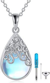 wholesale 925 Sterling Silver Moonstone Teardrop Memorial Necklace with Ashes Keepsake, 24.8x11.6mm Pendant, 18 Chain, Gift Box-moonstone