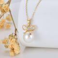 wholesale 14K Gold Bow Tie Design White Freshwater Pearl Pendant Necklace for Women-0-2